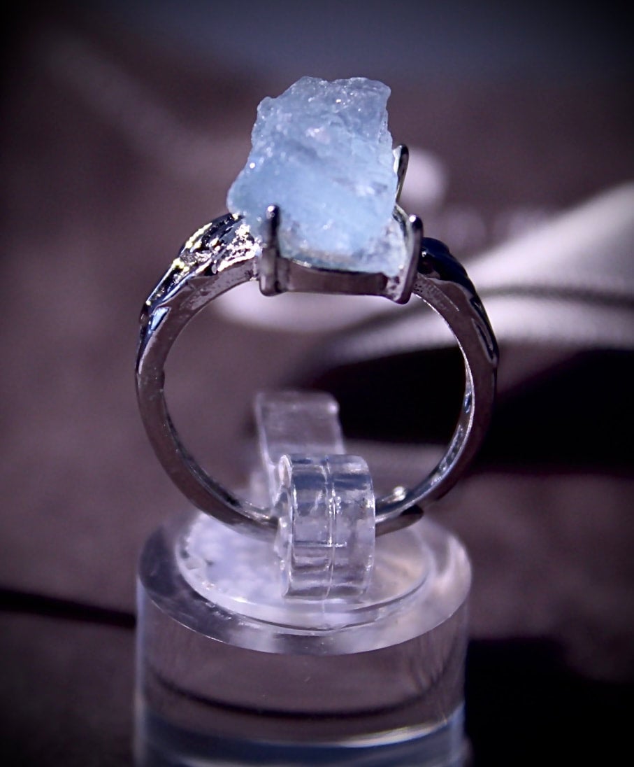 Aquamarine Ring 925 Silver 15 11mm Raw Crystal Size adjustable The ALFA STONE